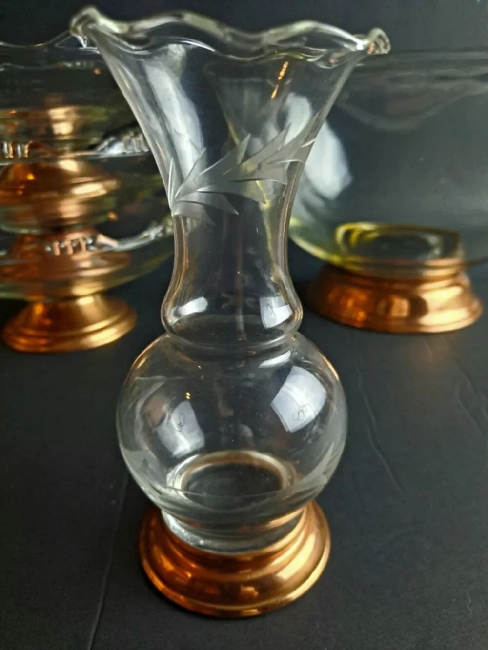 Vintage Princess House Floral Etched Crystal Copper Bottom Fluted Bud Vase | 3
